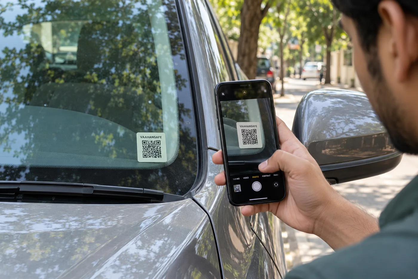 Illustration of a phone camera scanning a vehicle QR